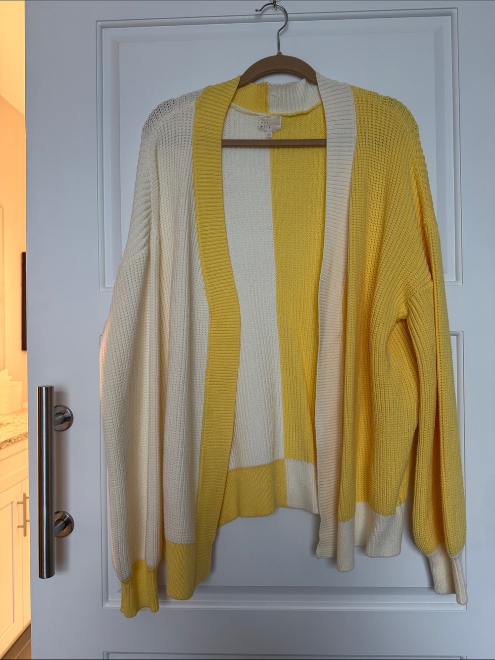 Women’s Yellow & Cream Open-Front Colorblock Cardigan